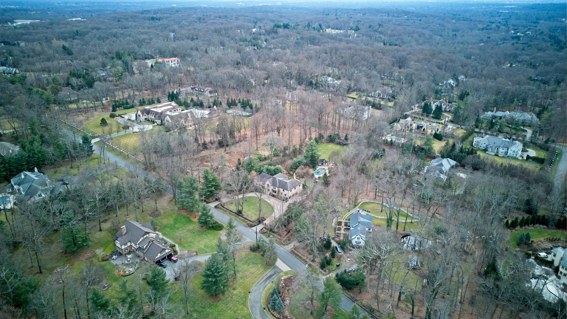 Large Mansions in affluent wooded suburb